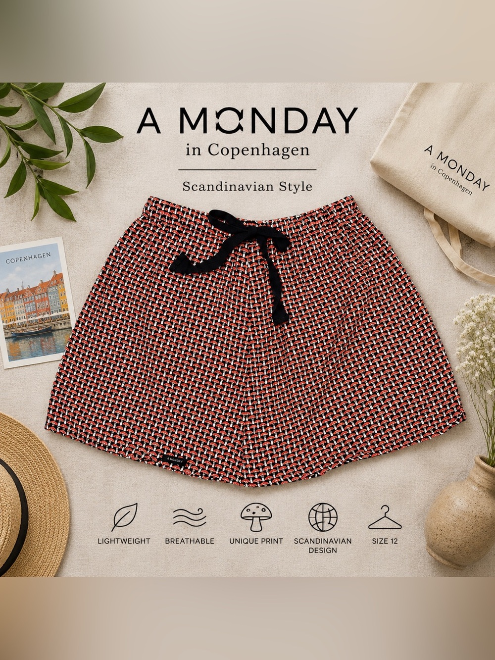 A Monday Copenhagen Red & Black Patterned Skirt